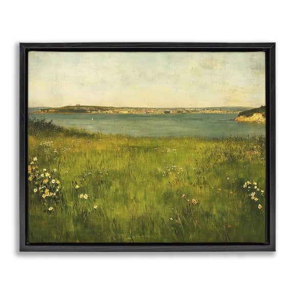 Stupell Industries Turquoise Lake Landscape Black Framed Floater Canvas Wall Art design by Petal Prints Design, 17 x 21