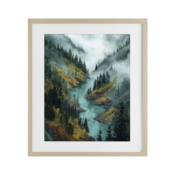 Stupell Industries Traditional Turquoise Mountain River Bends Birch Framed Print Under Glass, 17 x 21, by Franklyn Gregory
