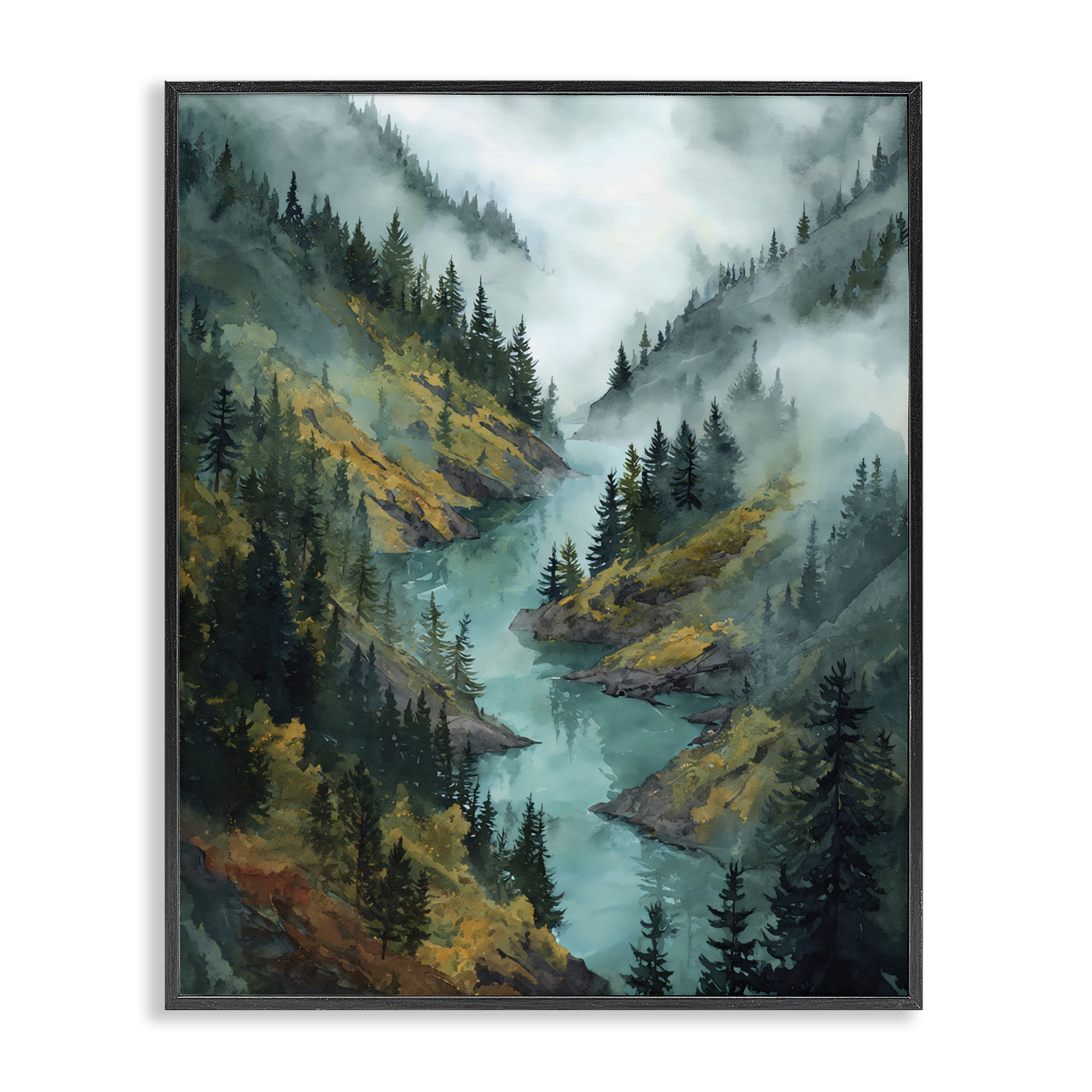 Stupell Industries Turquoise Mountain River Bends Black Framed Giclee Art, design by Franklyn Gregory