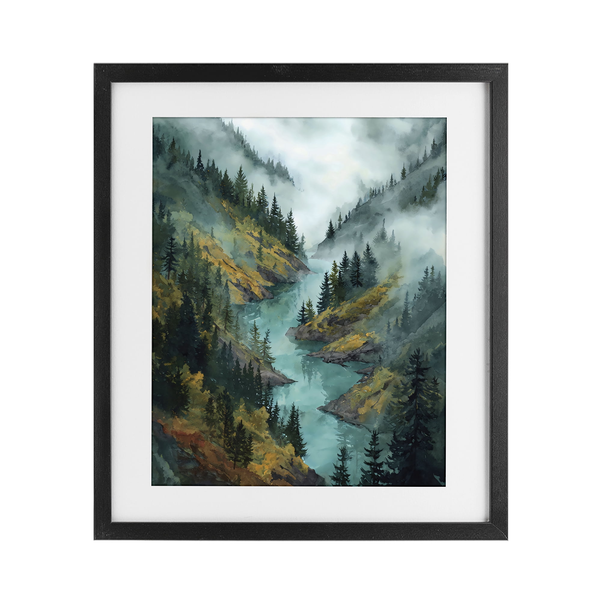Stupell Industries Turquoise Mountain River Bends Black Framed Print Under Glass, design by Franklyn Gregory