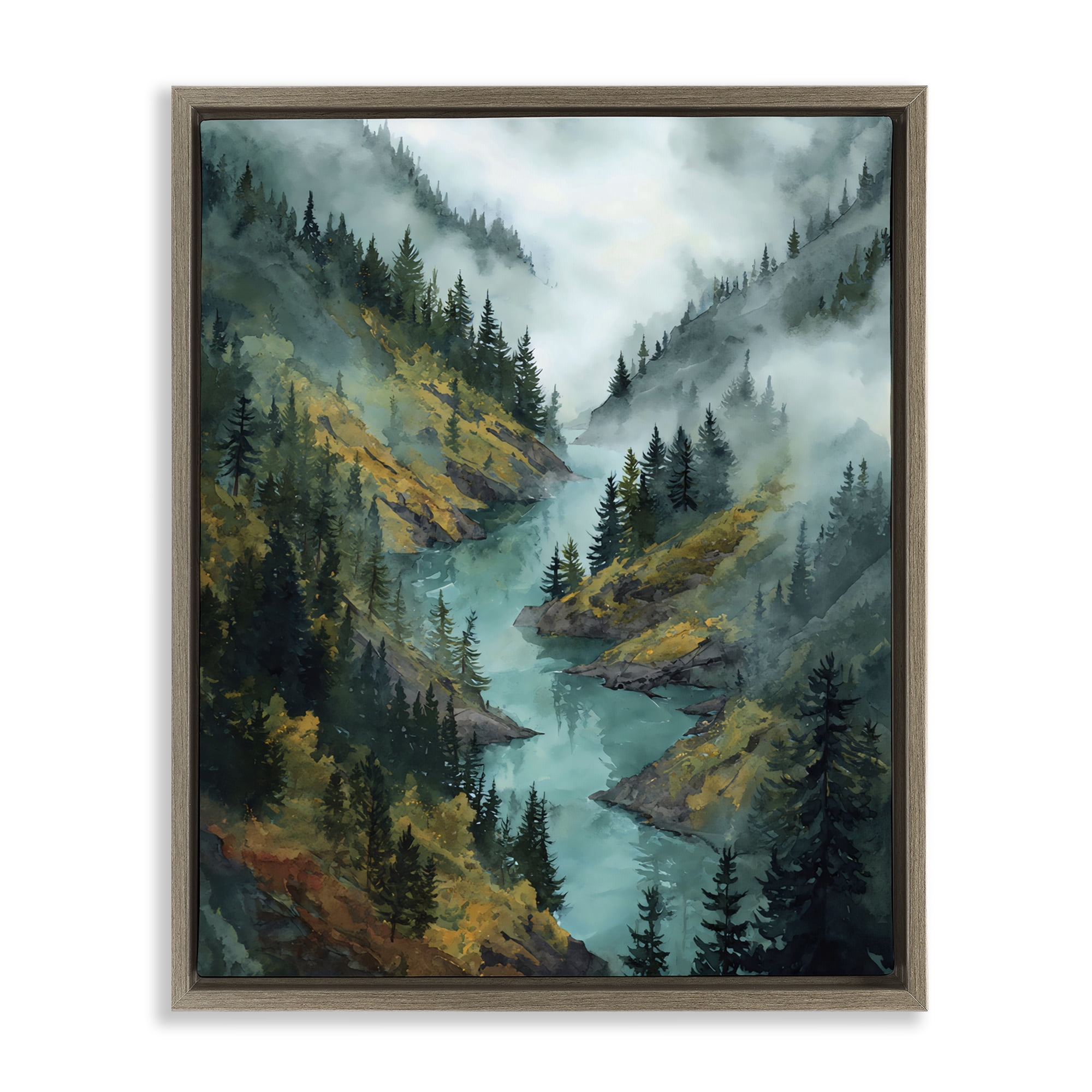 Stupell Industries Turquoise Mountain River Bends Brown Framed Floater Canvas Wall Art, design by Franklyn Gregory