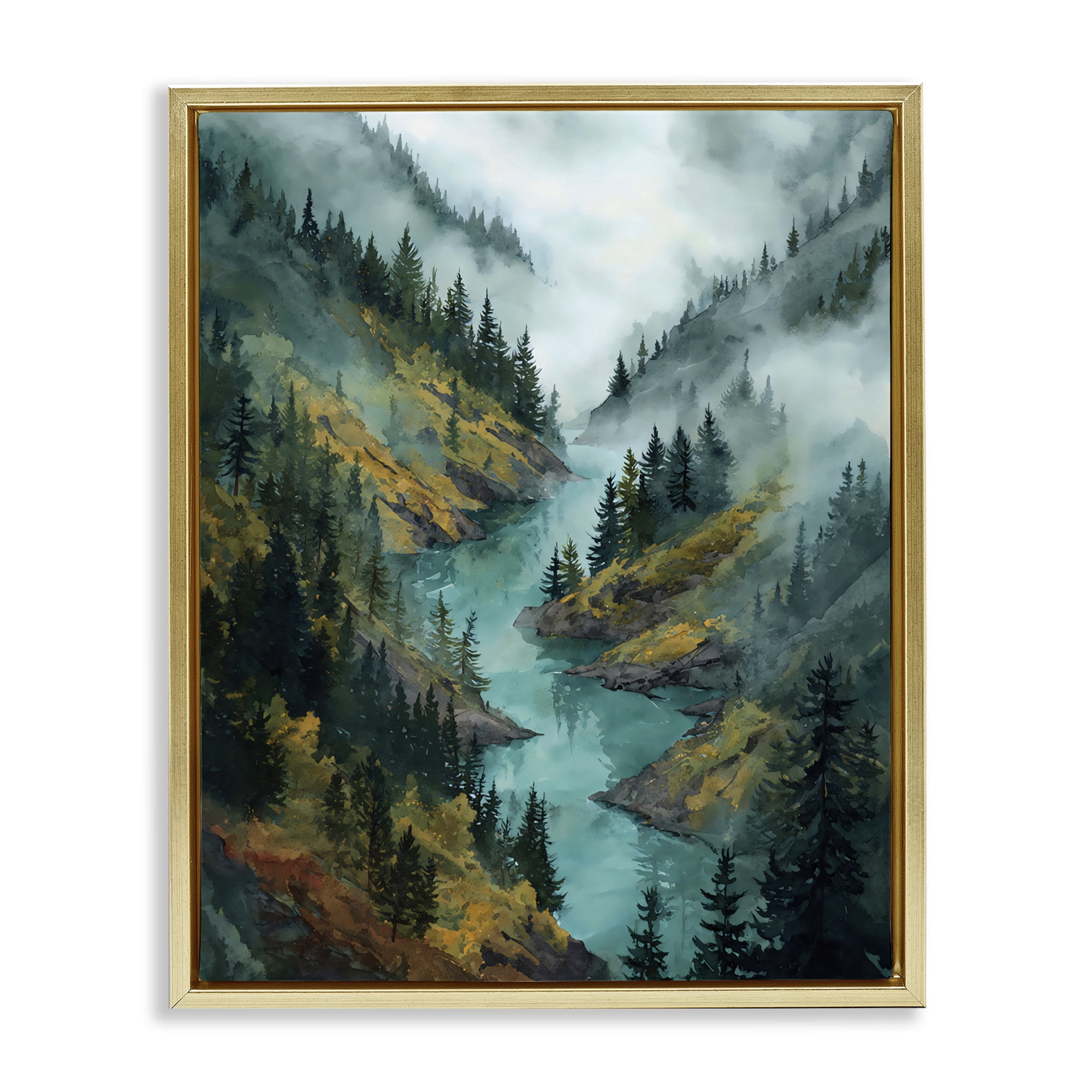 Stupell Industries Turquoise Mountain River Bends Gold Framed Floater Canvas Wall Art, design by Franklyn Gregory