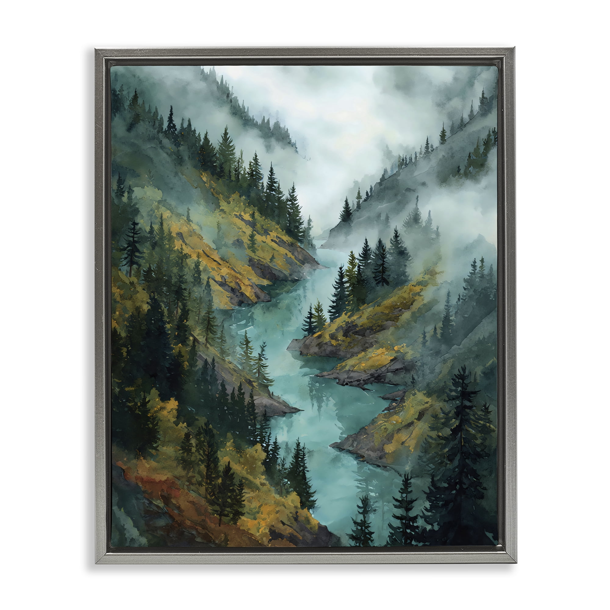 Stupell Industries Turquoise Mountain River Bends Gray Framed Floater Canvas Wall Art, design by Franklyn Gregory