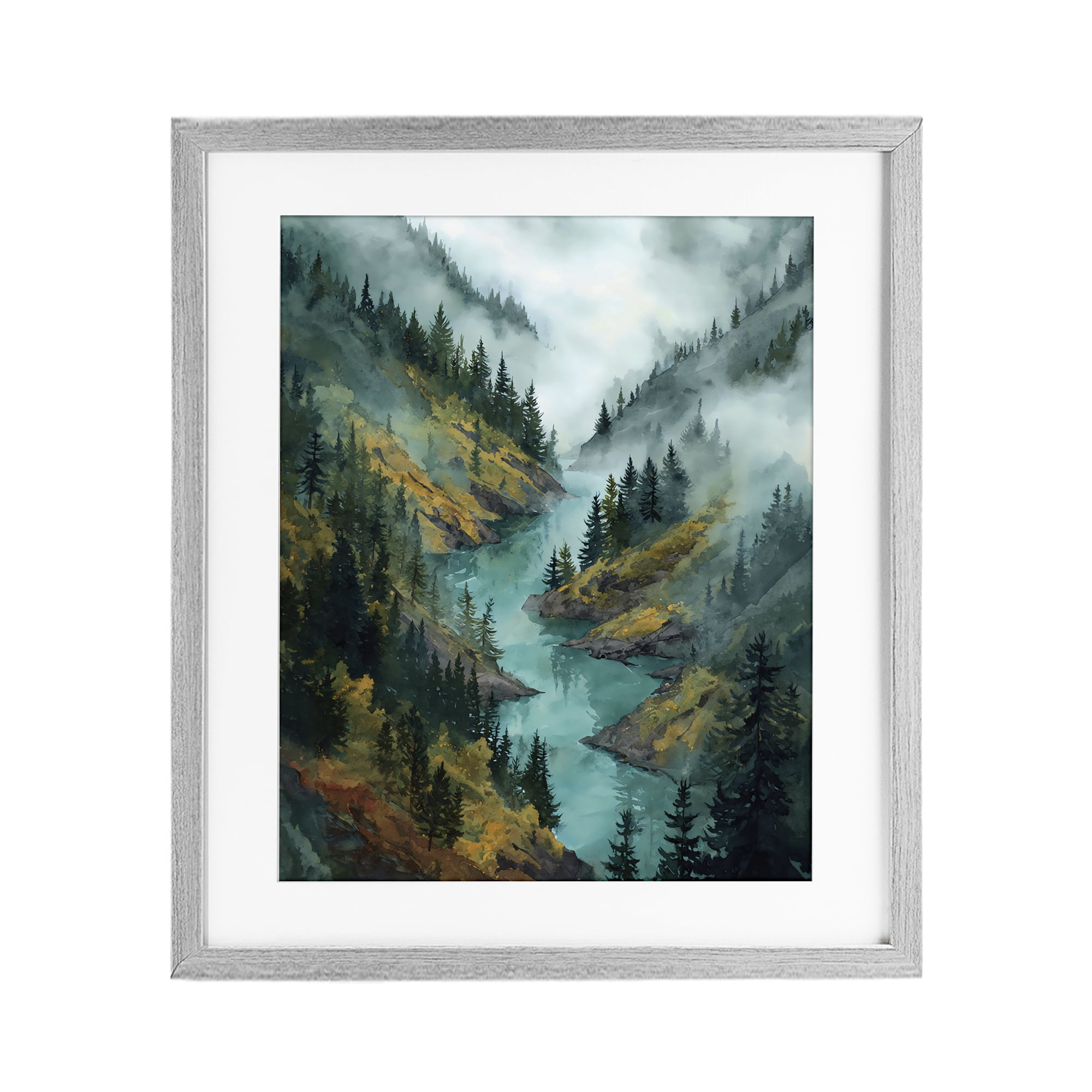 Stupell Industries Turquoise Mountain River Bends Gray Framed Print Under Glass, design by Franklyn Gregory