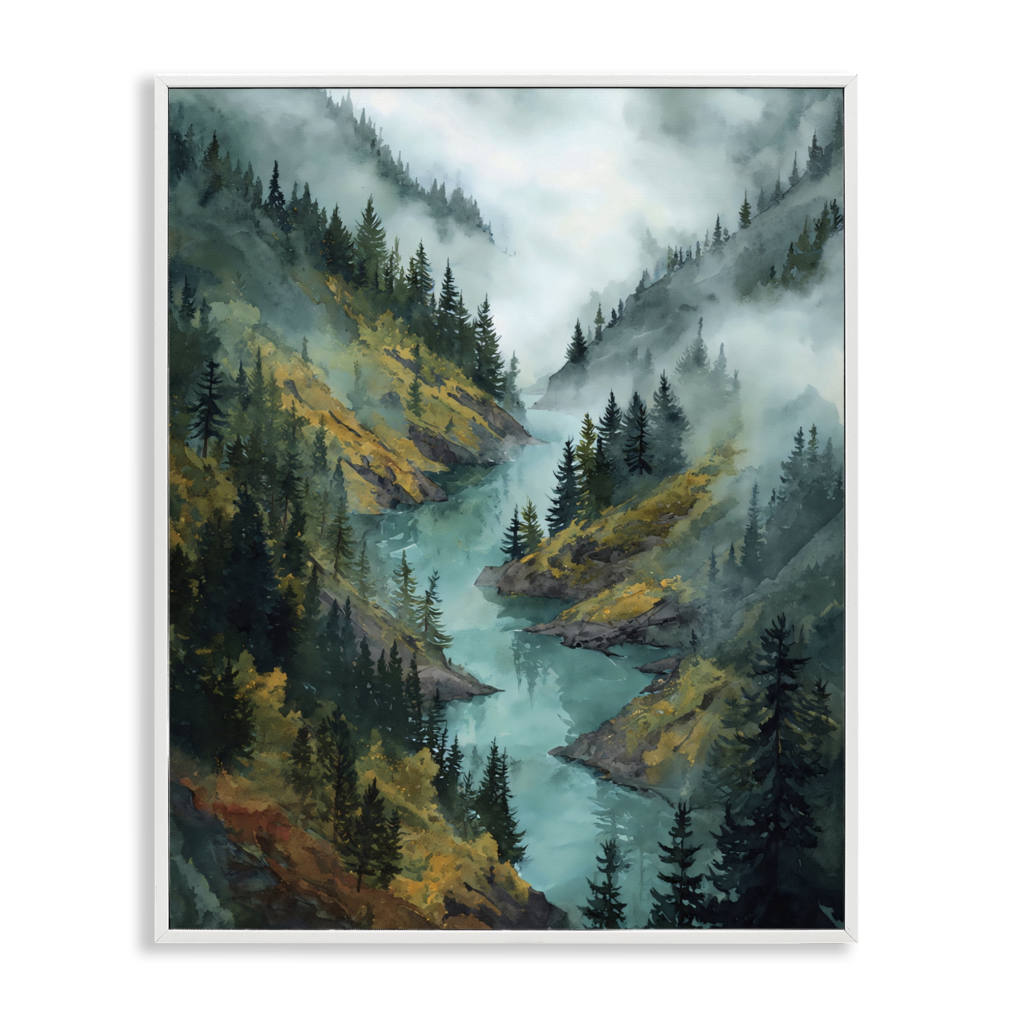 Stupell Industries Turquoise Mountain River Bends White Framed Giclee Art, design by Franklyn Gregory