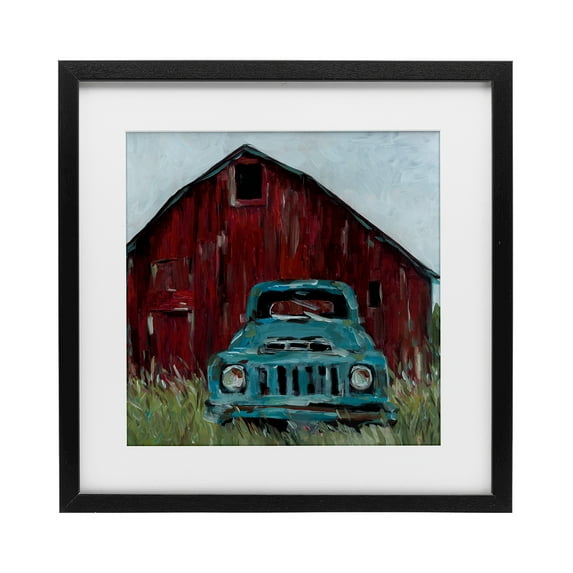 Stupell Industries Turquoise Pickup Truck Black Framed Print Under Glass design by Wani Pasion, 13 x 13