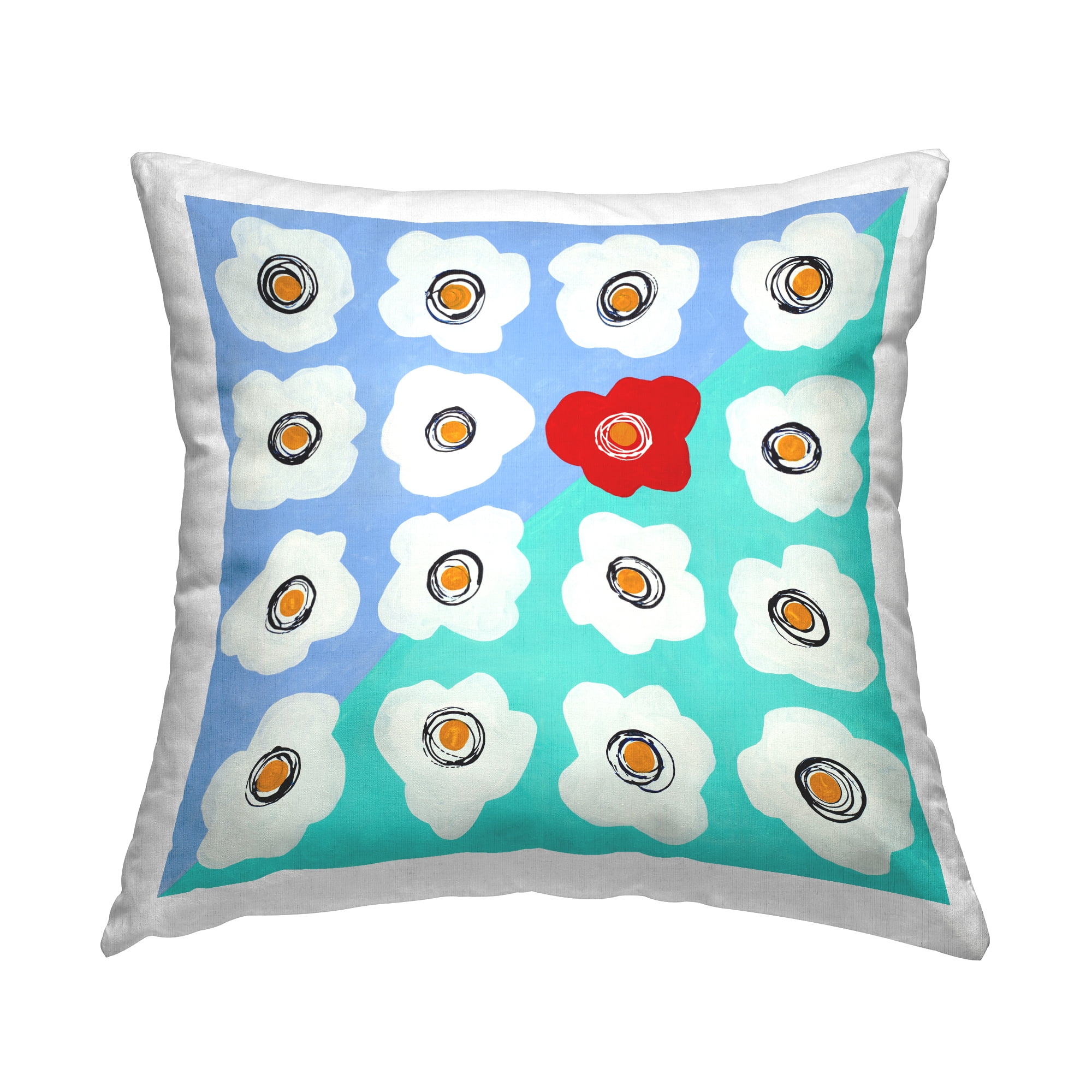 Stupell Industries Turquoise & Red Abstract Flowers Square Decorative Printed Throw Pillow, 18 x 18