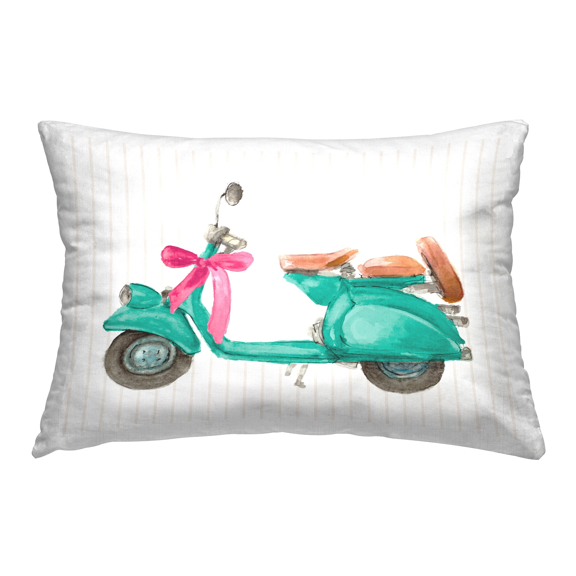 Stupell Industries Turquoise Scooter & Bow Decorative Printed Throw Pillow Design by Lanie Loreth.