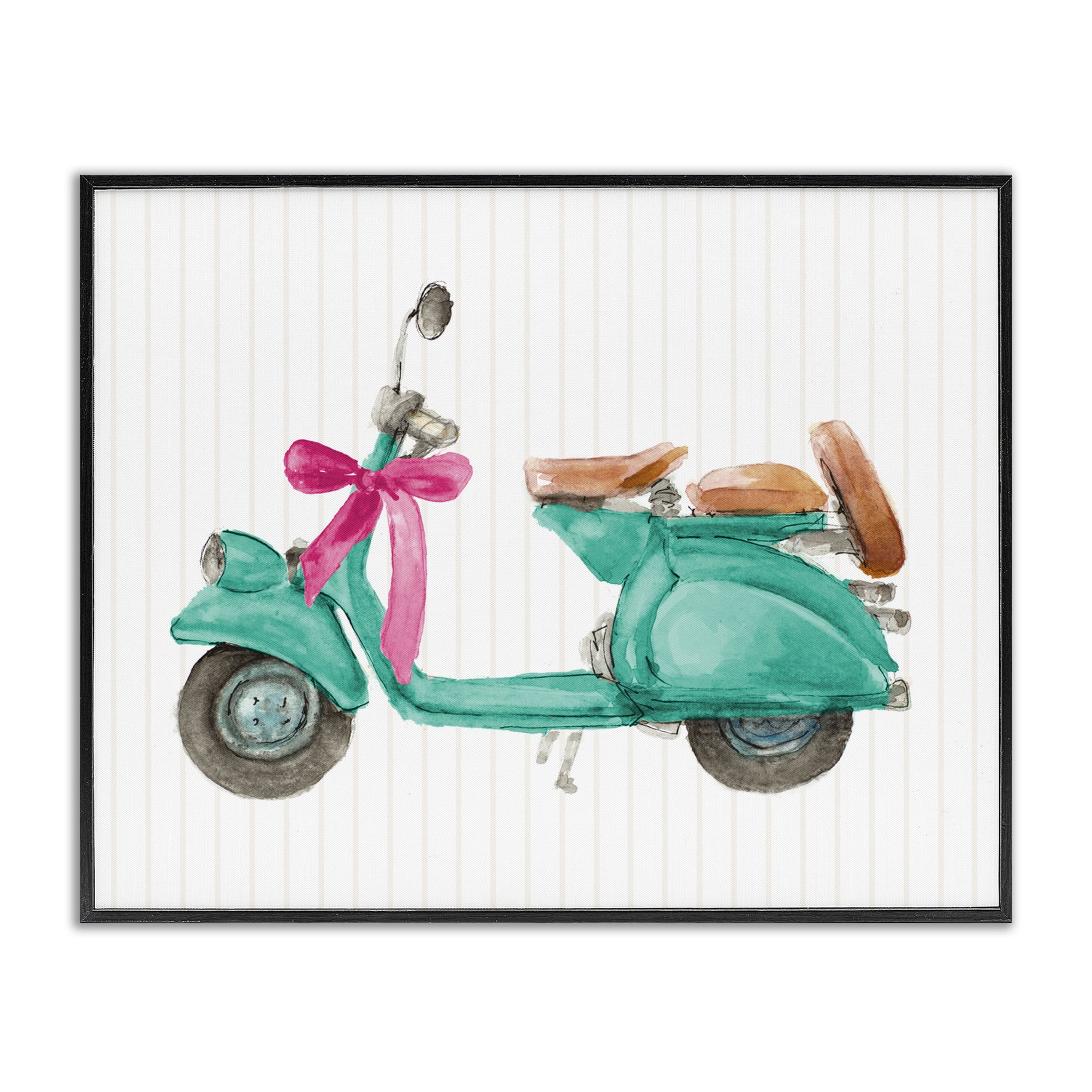 Stupell Industries Turquoise Scooter & Bow Transportation Painting Black Framed Art Print Wall Art, 20 x 16