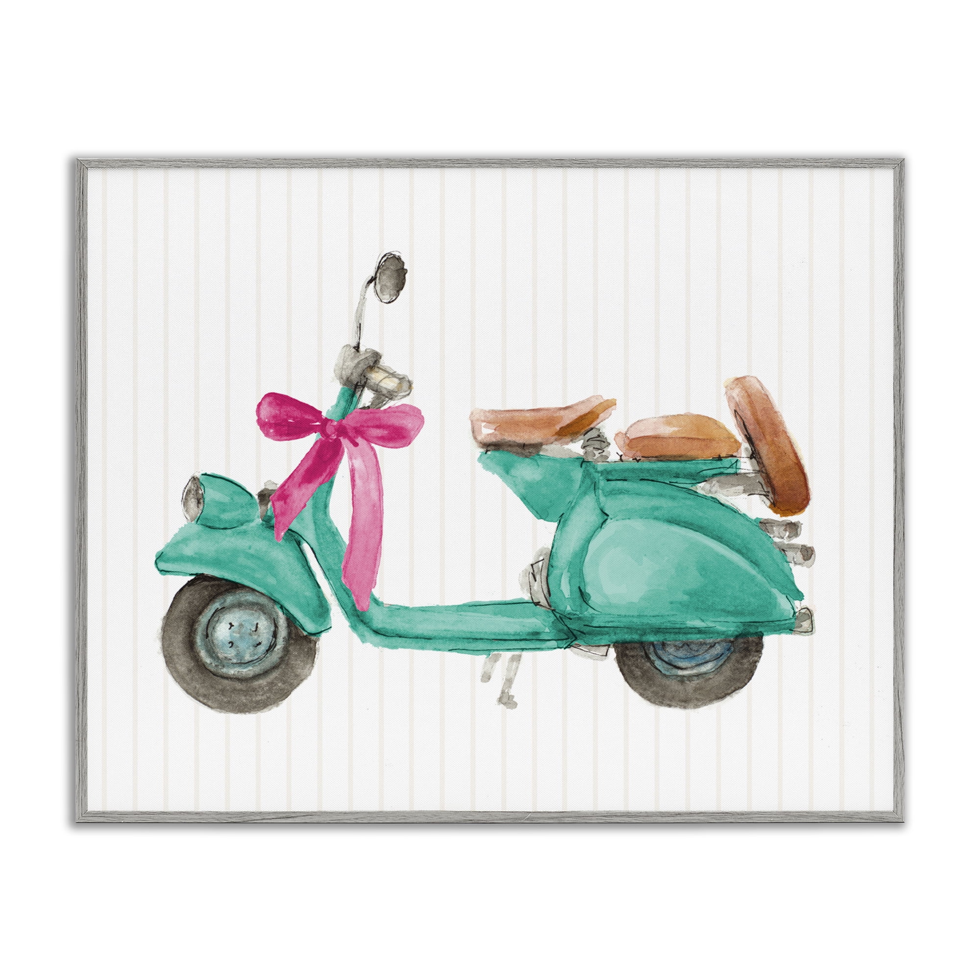 Stupell Industries Turquoise Scooter & Bow Transportation Painting Gray Framed Art Print Wall Art, 30 x 24