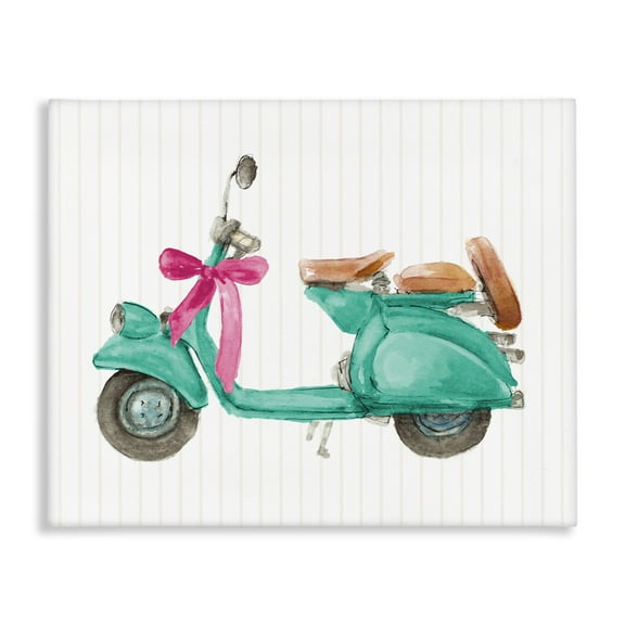 Stupell Industries Turquoise Scooter & Bow Transportation Painting Wrapped Canvas Art Print Wall Art, 20 x 16