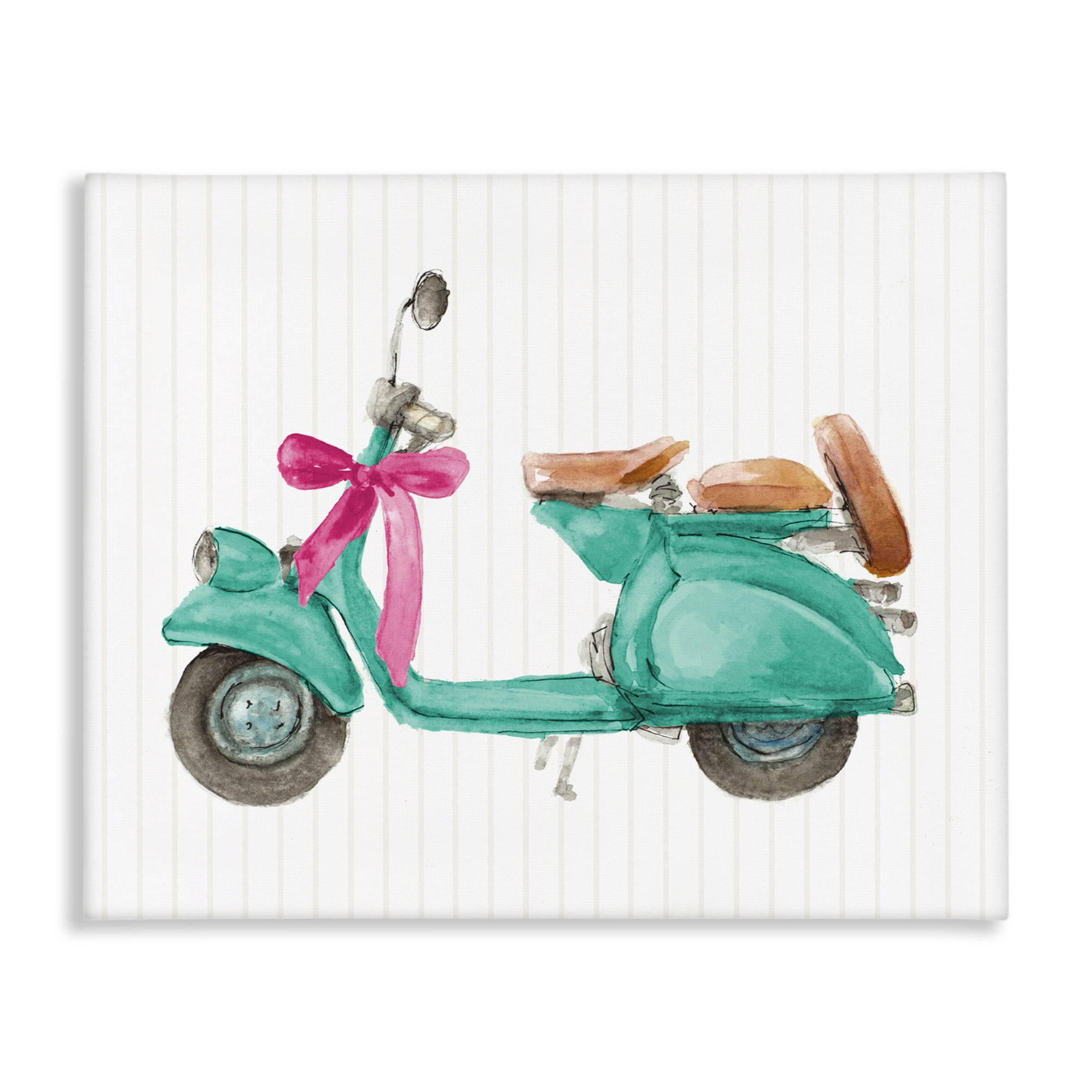 Stupell Industries Turquoise Scooter & Bow Transportation Painting Wrapped Canvas Art Print Wall Art, 30 x 24