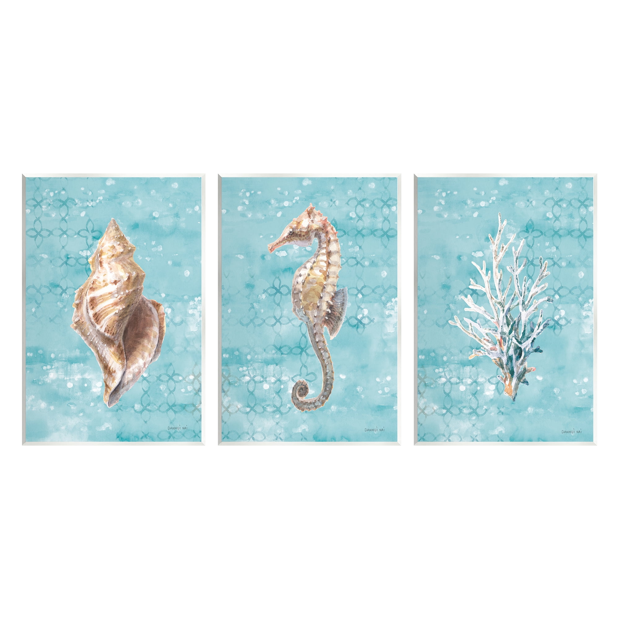 Stupell Industries Turquoise Sea Life Animals & Insects Painting Unframed Art Print Wall Art, 13 x 19, Set of 3