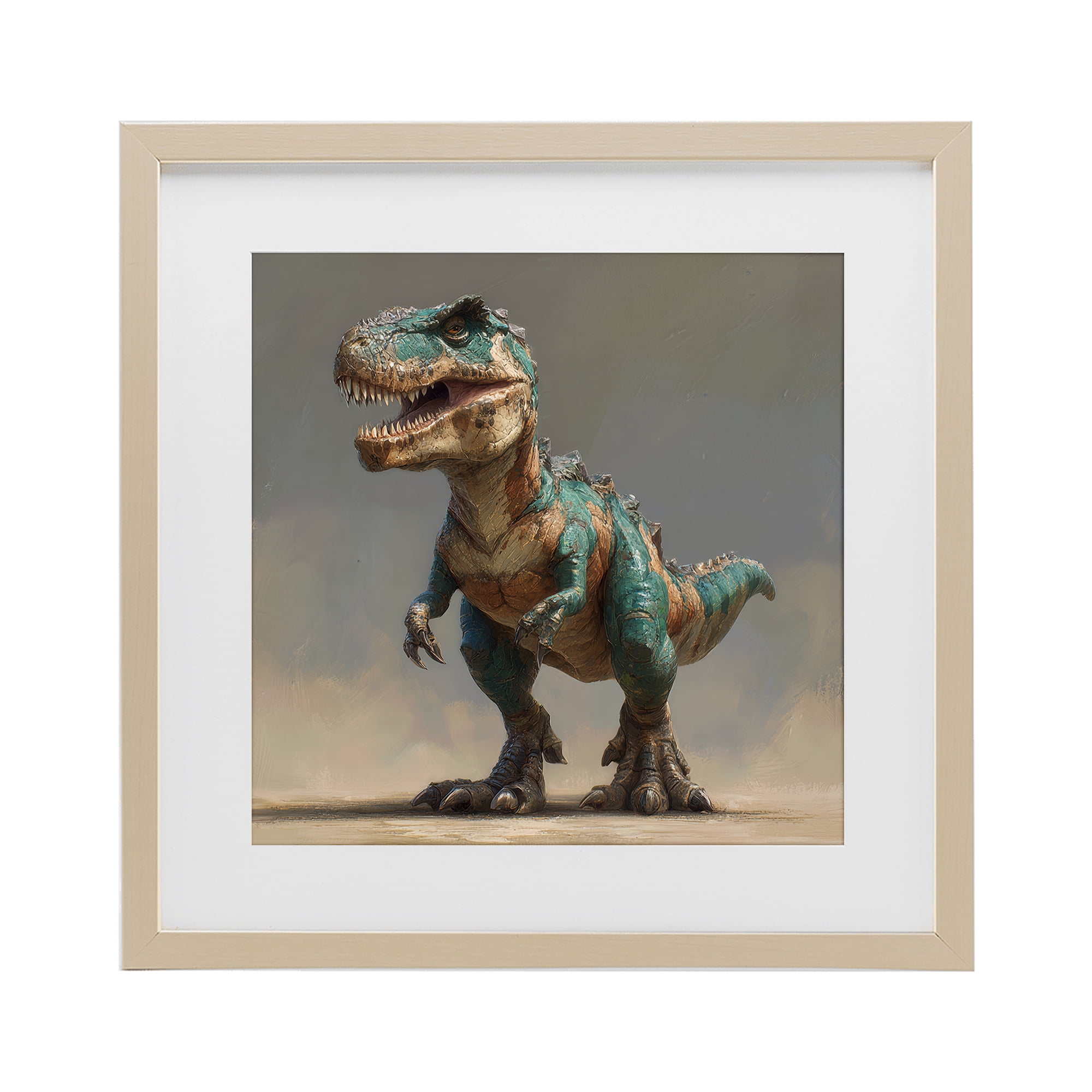 Stupell Industries Turquoise T-Rex Study Birch Framed Print Under Glass, design by Wumples