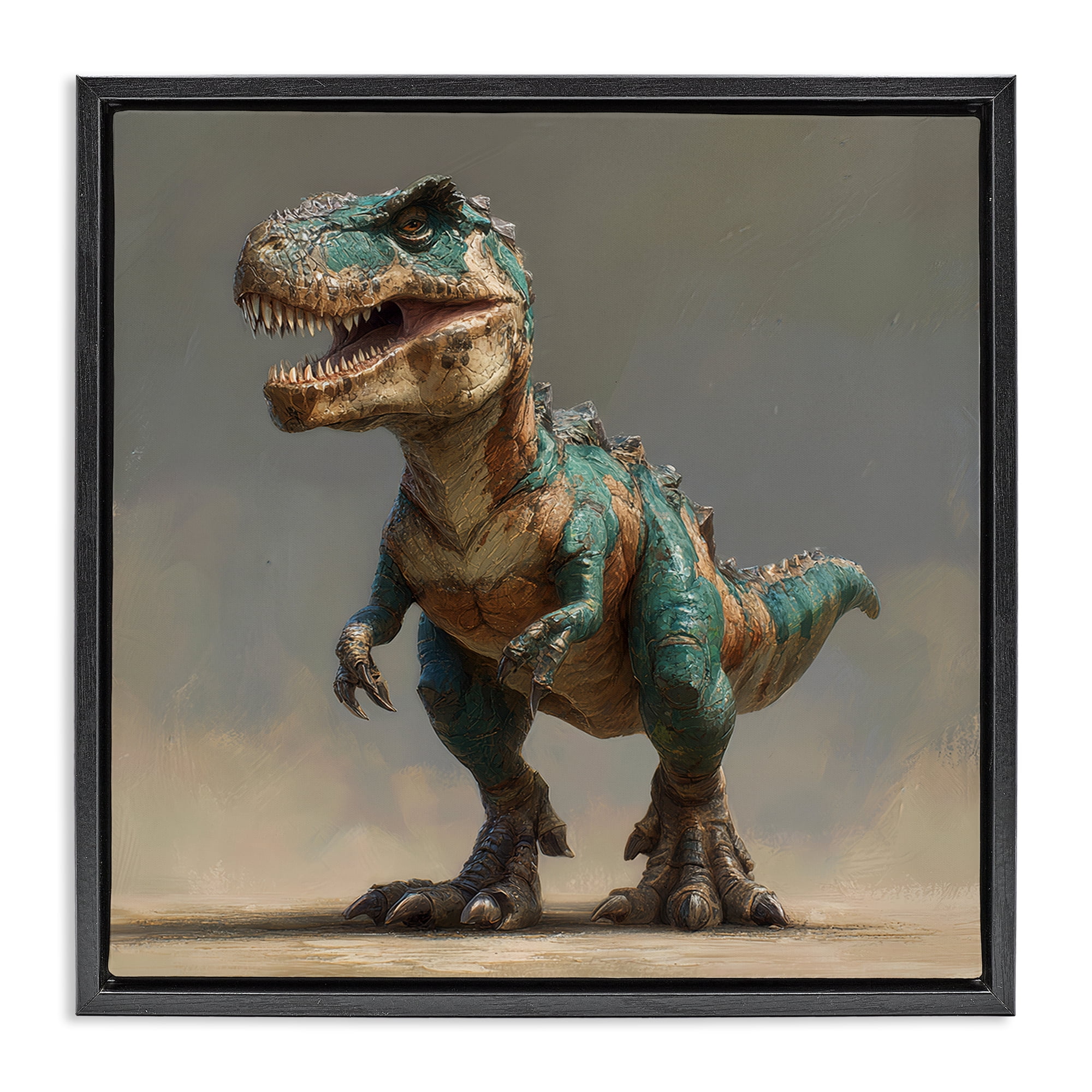 Stupell Industries Turquoise T-Rex Study Black Framed Floater Canvas Wall Art, design by Wumples