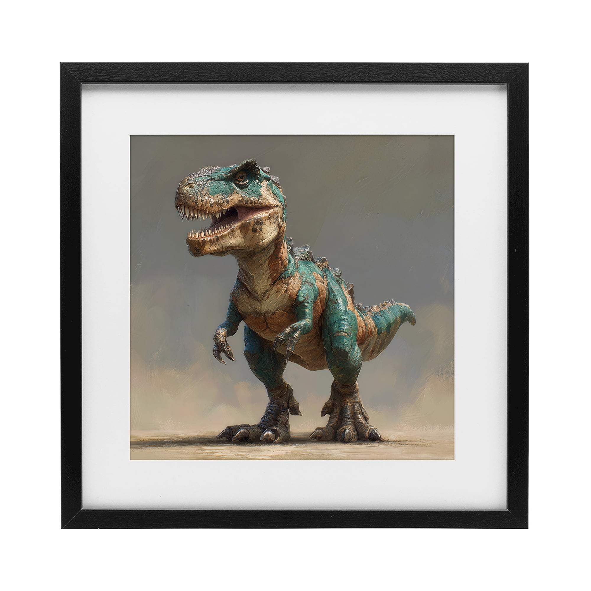 Stupell Industries Turquoise T-Rex Study Black Framed Print Under Glass, design by Wumples