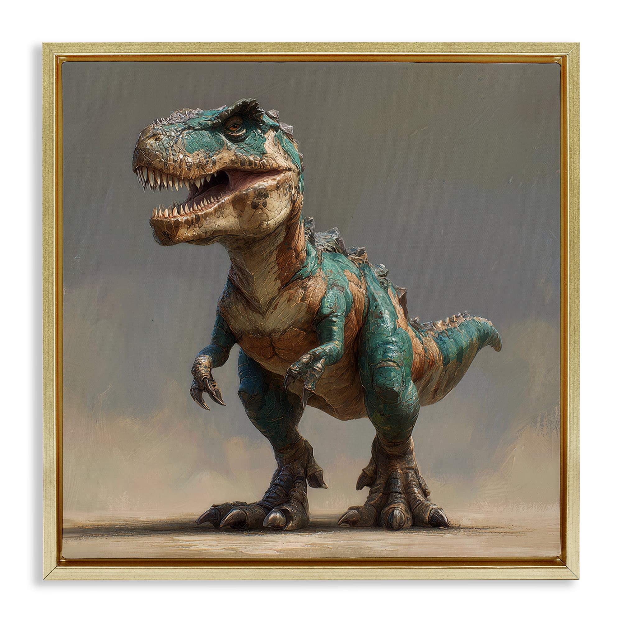 Stupell Industries Turquoise T-Rex Study Gold Framed Floater Canvas Wall Art, design by Wumples