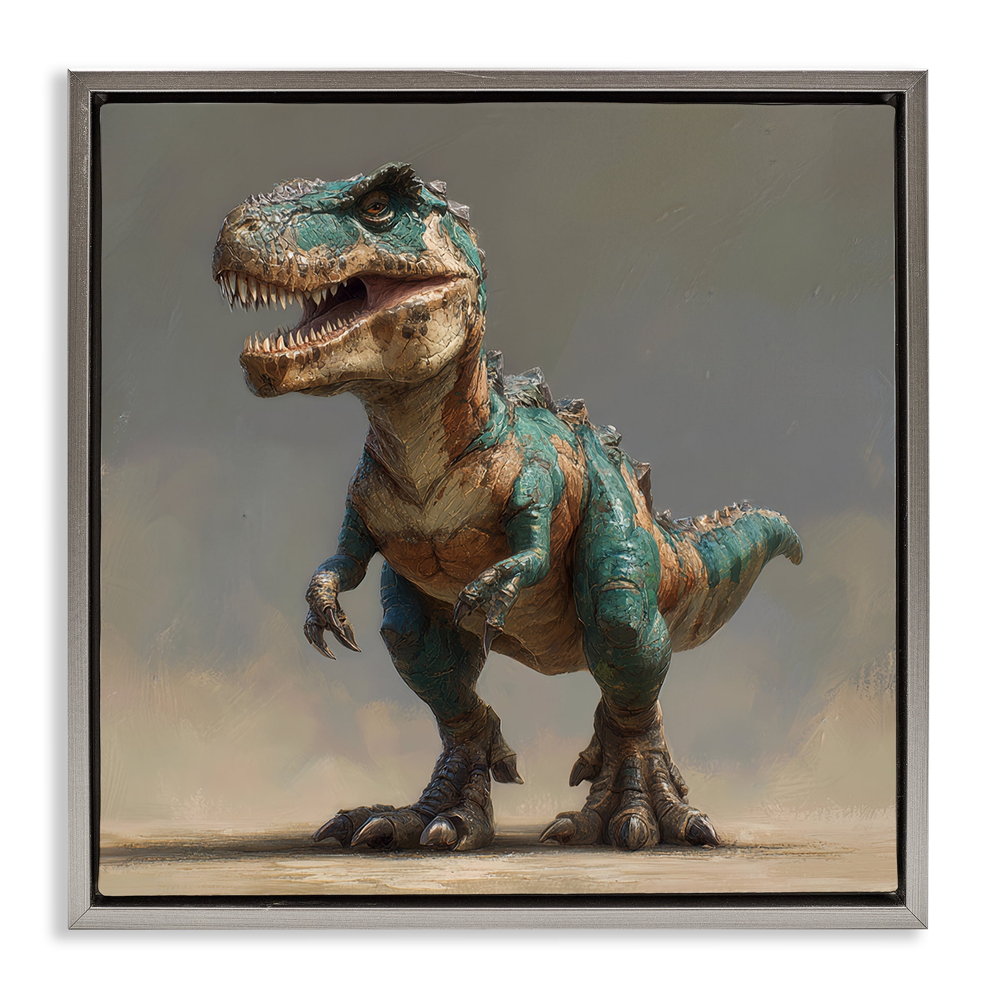 Stupell Industries Turquoise T-Rex Study Gray Framed Floater Canvas Wall Art, design by Wumples