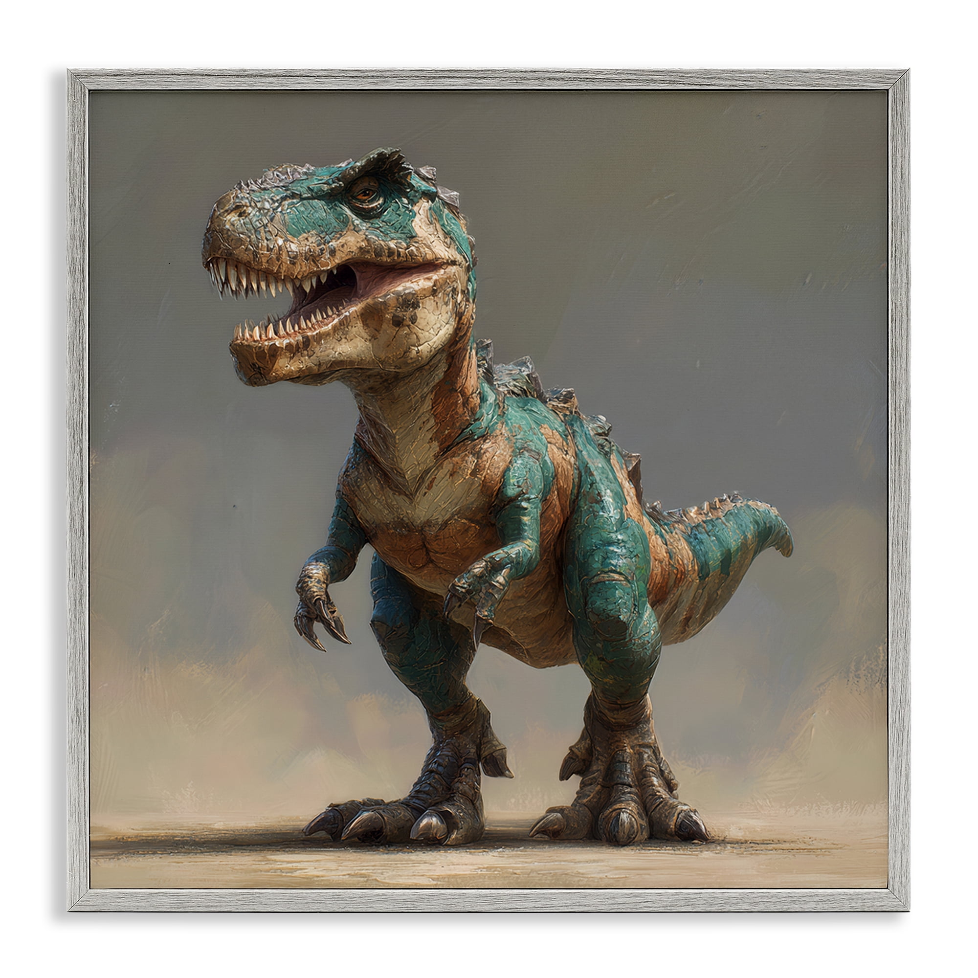 Stupell Industries Turquoise T-Rex Study Gray Framed Giclee Art, design by Wumples