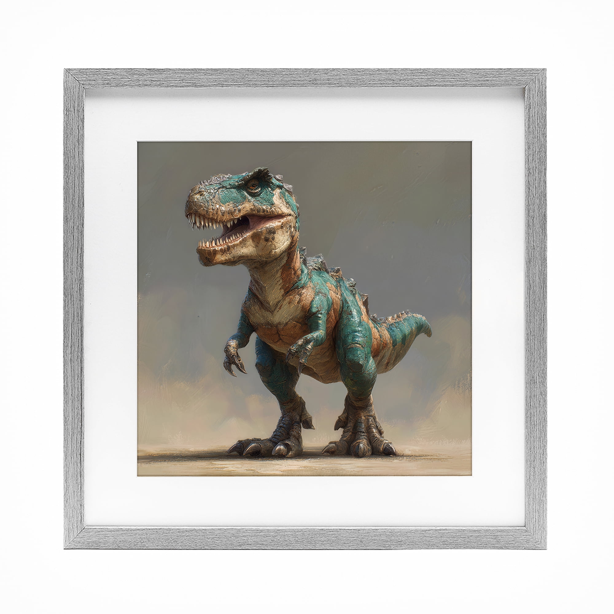 Stupell Industries Turquoise T-Rex Study Gray Framed Print Under Glass, design by Wumples