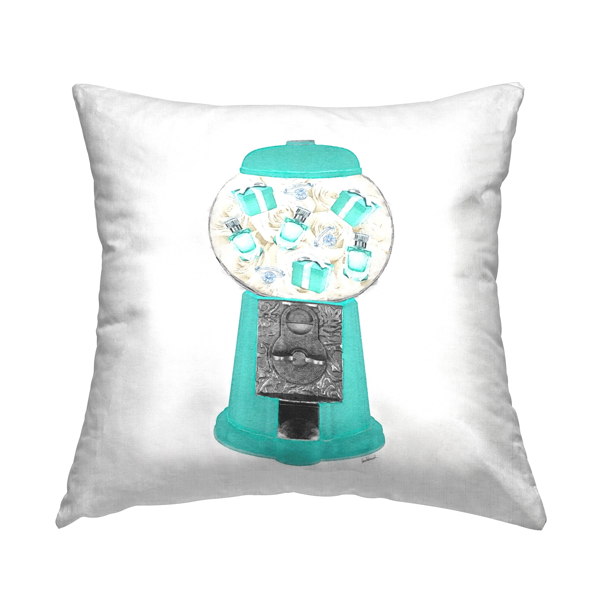 Stupell Industries Turquoise Vintage Fashion Accessories Gumball Machine Design by Amanda Greenwood Throw Pillow