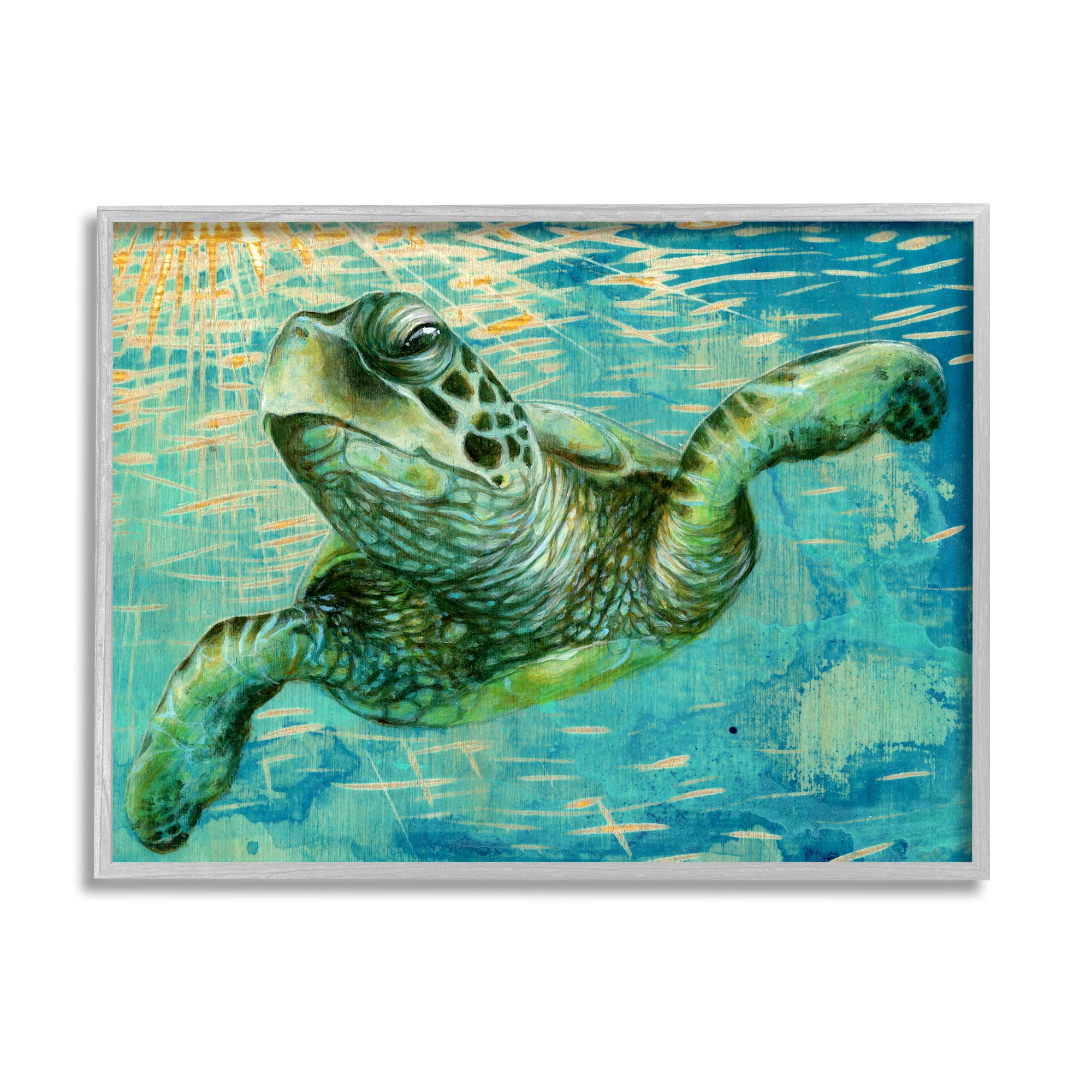 Stupell Industries Turtle & Abstract Rays Animals & Insects Painting Gray Framed Art Print Wall Art, 14 x 11