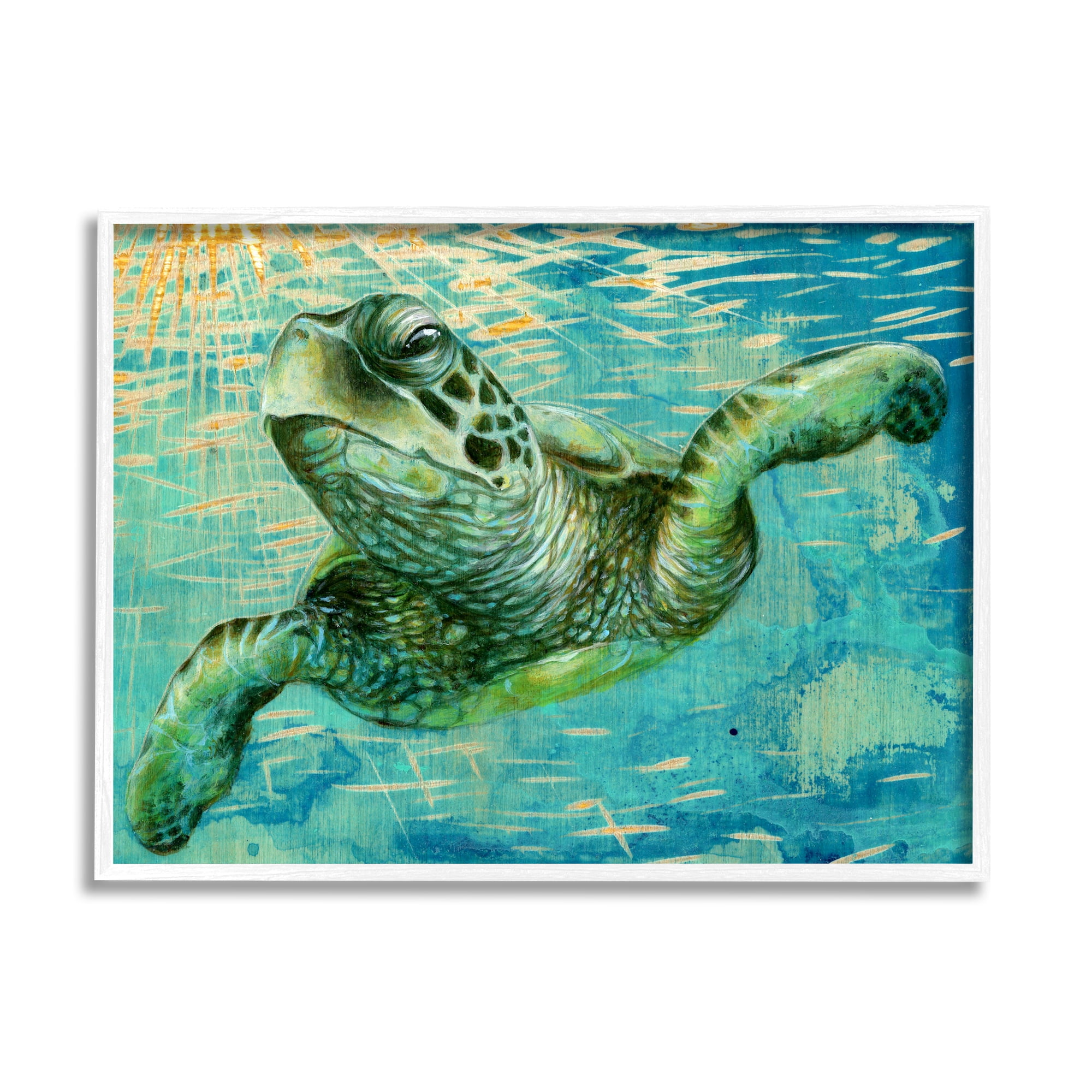 Stupell Industries Turtle & Abstract Rays Animals & Insects Painting White Framed Art Print Wall Art, 14 x 11