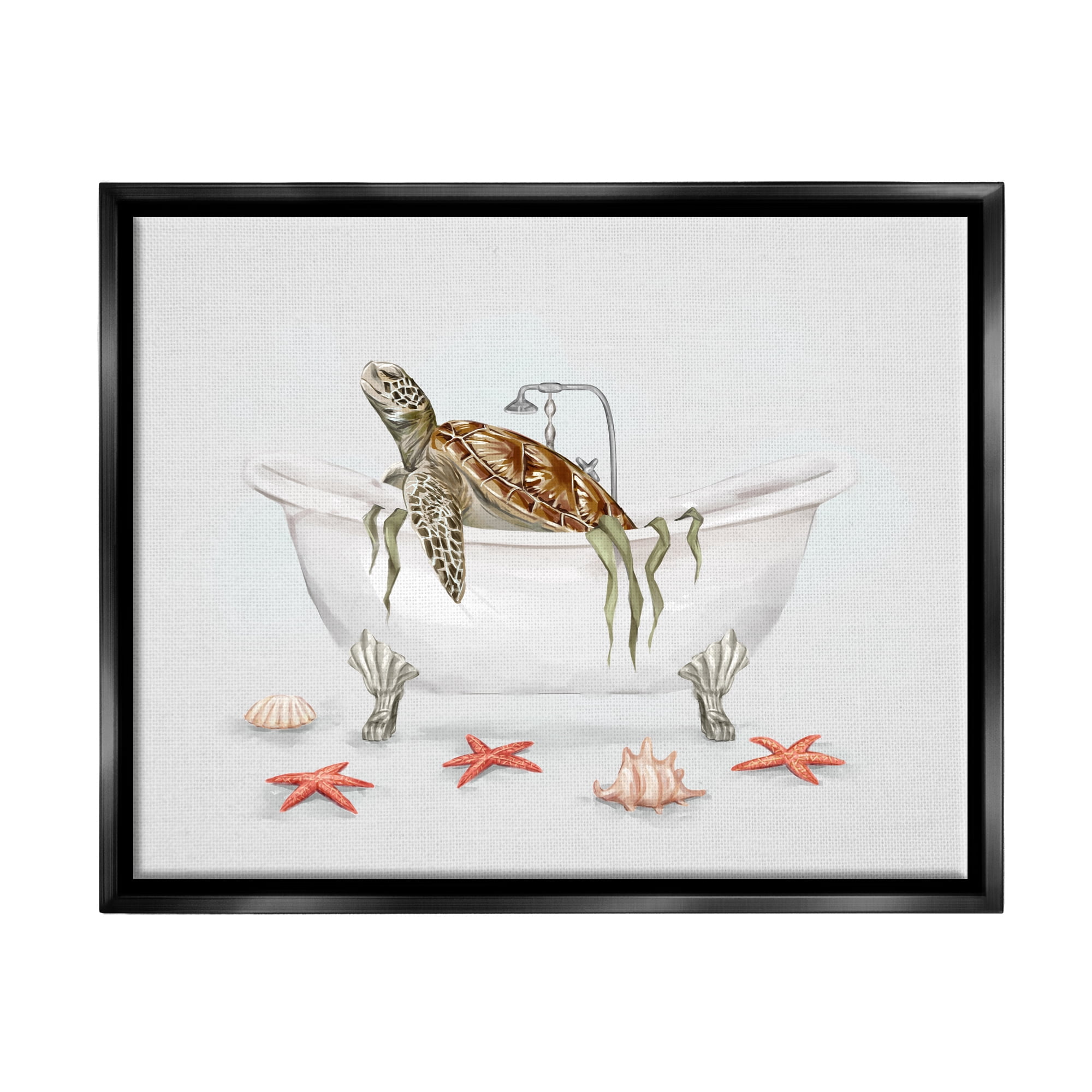 Stupell Industries Turtle Bathtub Sea Life Seaweed Animals & Insects Painting Black Floater Framed Art Print Wall Art