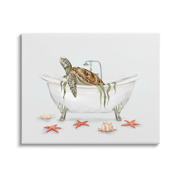 Stupell Industries Turtle Bathtub Sea Life Seaweed Animals & Insects Painting Gallery Wrapped Canvas Print Wall Art