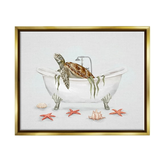 Stupell Industries Turtle Bathtub Sea Life Seaweed Animals & Insects Painting Gold Floater Framed Art Print Wall Art