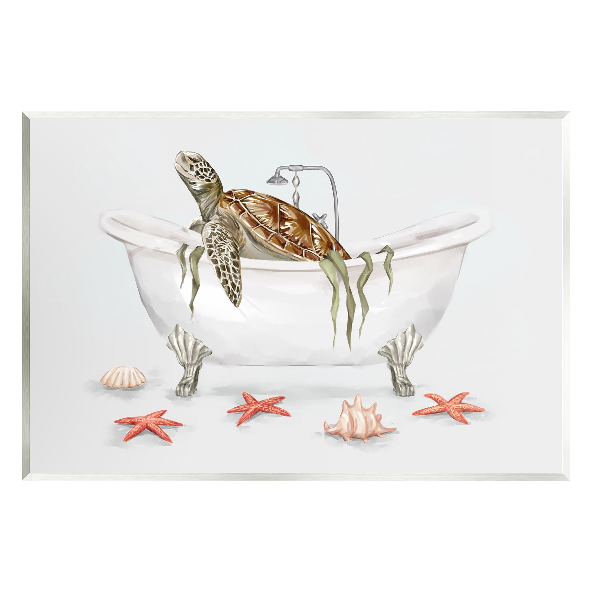 Off-White and Brown Turtle Bathtub Sea Life MDF Wall Art