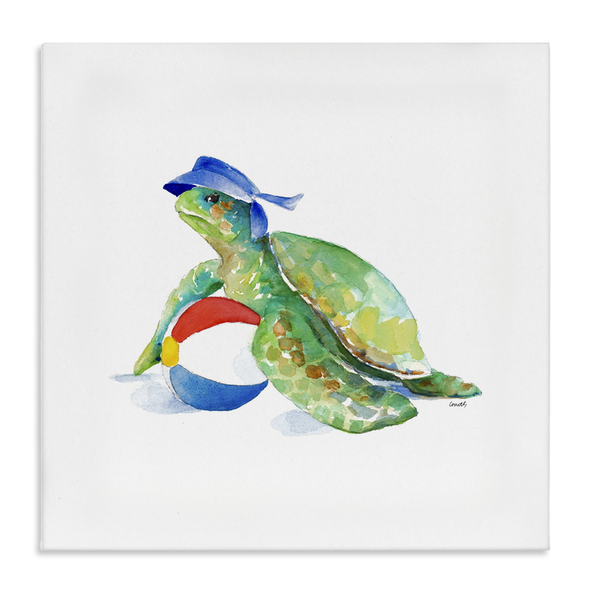 Stupell Industries Turtle & Beach Ball Novelty Painting Gallery Wrapped Canvas Art Print Wall Art, 24 x 24