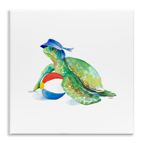 Stupell Industries Turtle & Beach Ball Novelty Painting Unframed Art Print Wall Art, 12 x 12