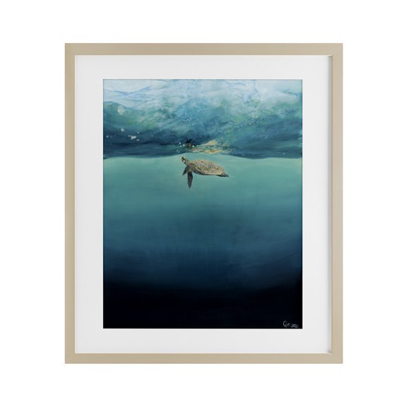 Stupell Industries Turtle Beneath Surface Birch Framed Print Under Glass design by Georgie Harrison, 16 x 13