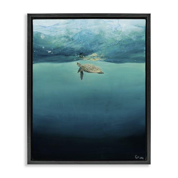 Stupell Industries Turtle Beneath Surface Black Framed Floater Canvas Wall Art design by Georgie Harrison, 21 x 17