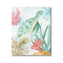 Stupell Industries Turtle Coral Reef Bubbles Graphic Art Gallery Wrapped Canvas Print Wall Art, Design by House of Rose