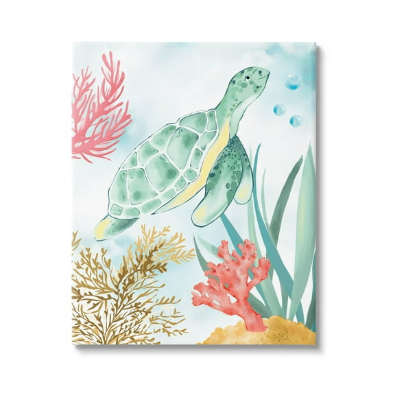 Stupell Industries Turtle Coral Reef Bubbles Graphic Art Gallery Wrapped Canvas Print Wall Art, Design by House of Rose