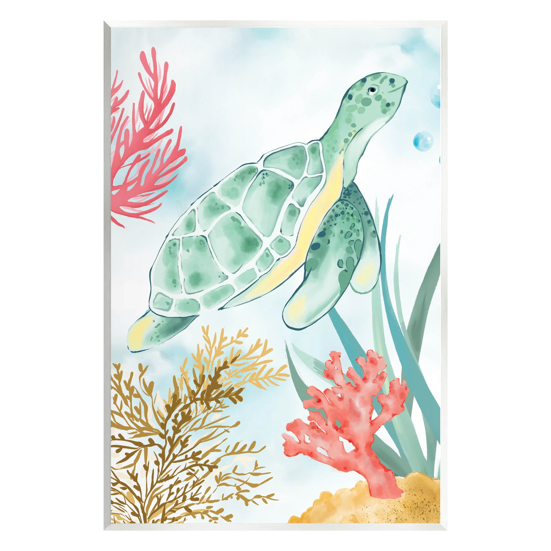 Stupell Industries Turtle Coral Reef Bubbles Graphic Art Unframed Art Print Wall Art, Design by House of Rose