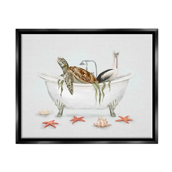 Stupell Industries Turtle & Pelican in Tub Animals & Insects Painting Black Floater Framed Art Print Wall Art, 21 x 17