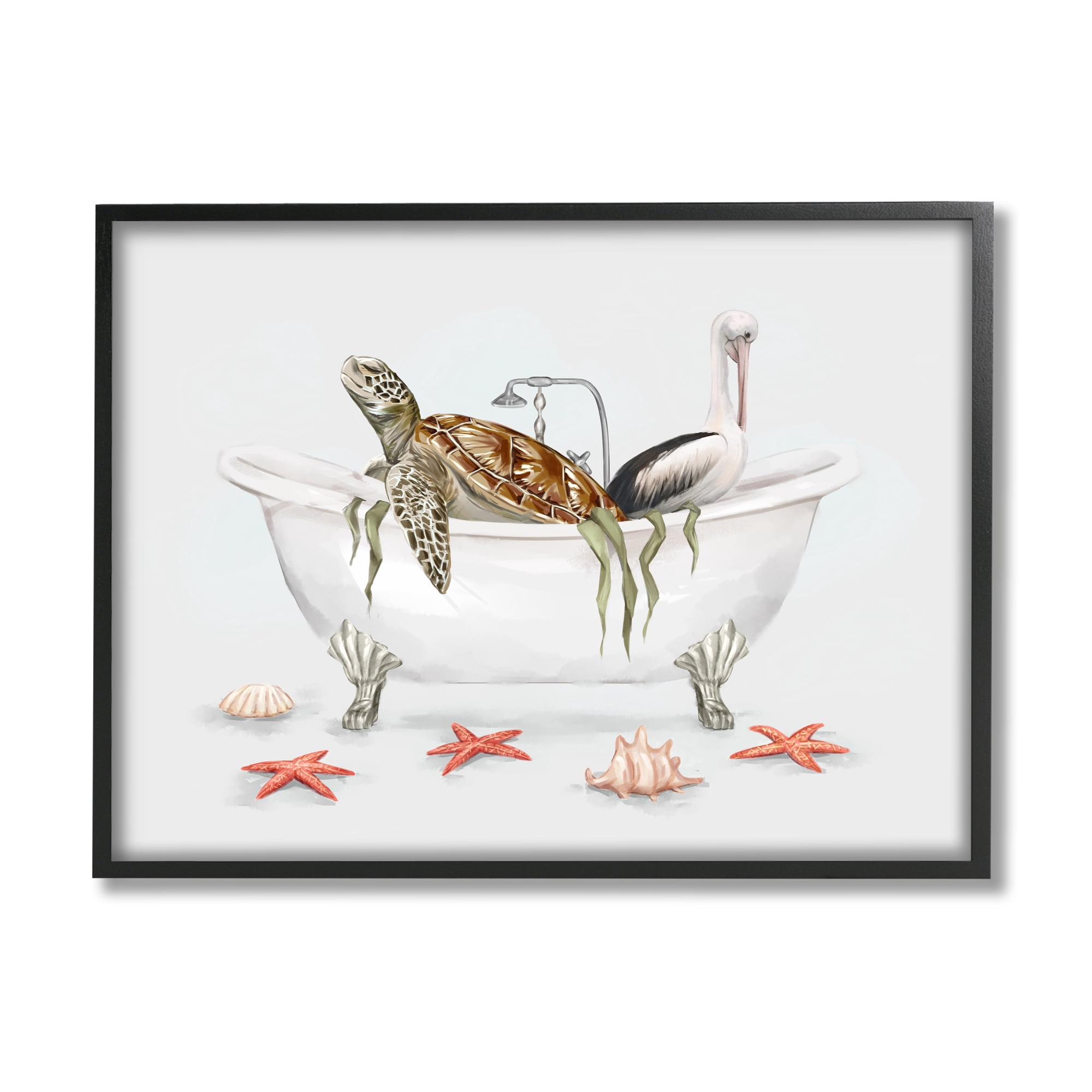 Stupell Industries Turtle & Pelican in Tub Animals & Insects Painting Black Framed Art Print Wall Art, 30 x 24
