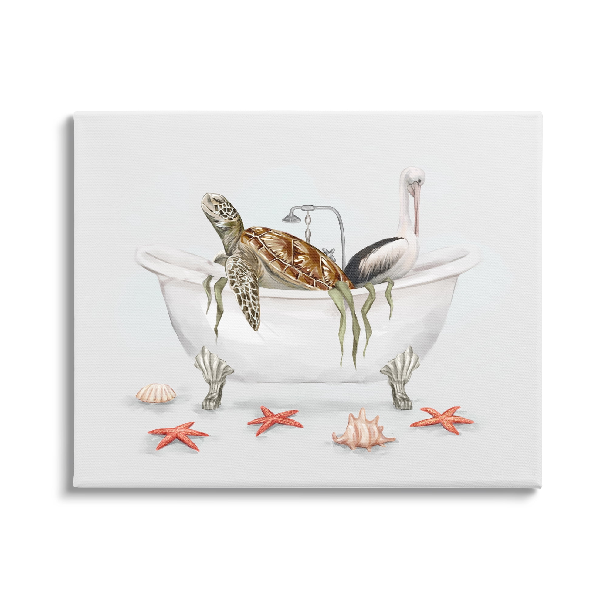 Stupell Industries Turtle & Pelican in Tub Animals & Insects Painting Gallery Wrapped Canvas Print Wall Art, 20 x 16