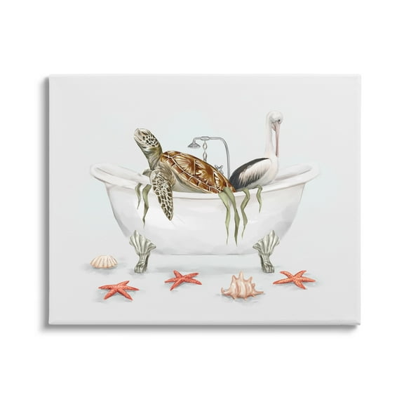 Stupell Industries Turtle & Pelican in Tub Animals & Insects Painting Gallery Wrapped Canvas Print Wall Art, 20 x 16
