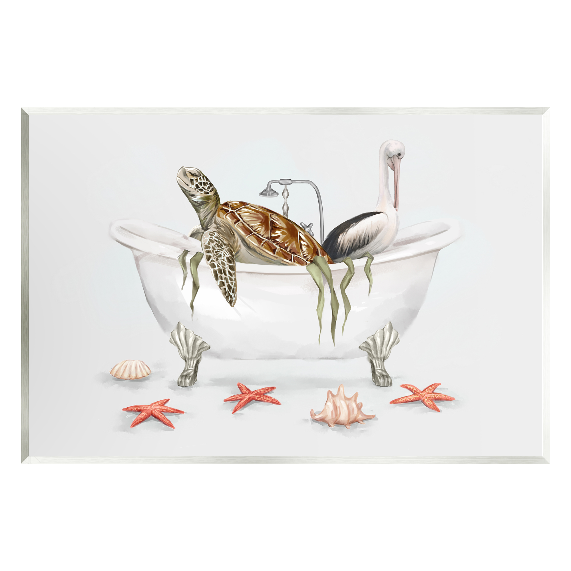 Stupell Industries Turtle & Pelican in Tub Animals & Insects Painting Unframed Art Print Wall Art, 19 x 13