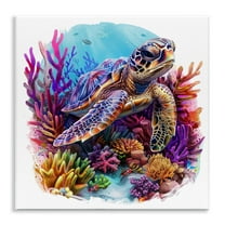 Stupell Industries Turtle & Purple Coral Animals Painting Unframed Art Print Wall Art, 12 x 12
