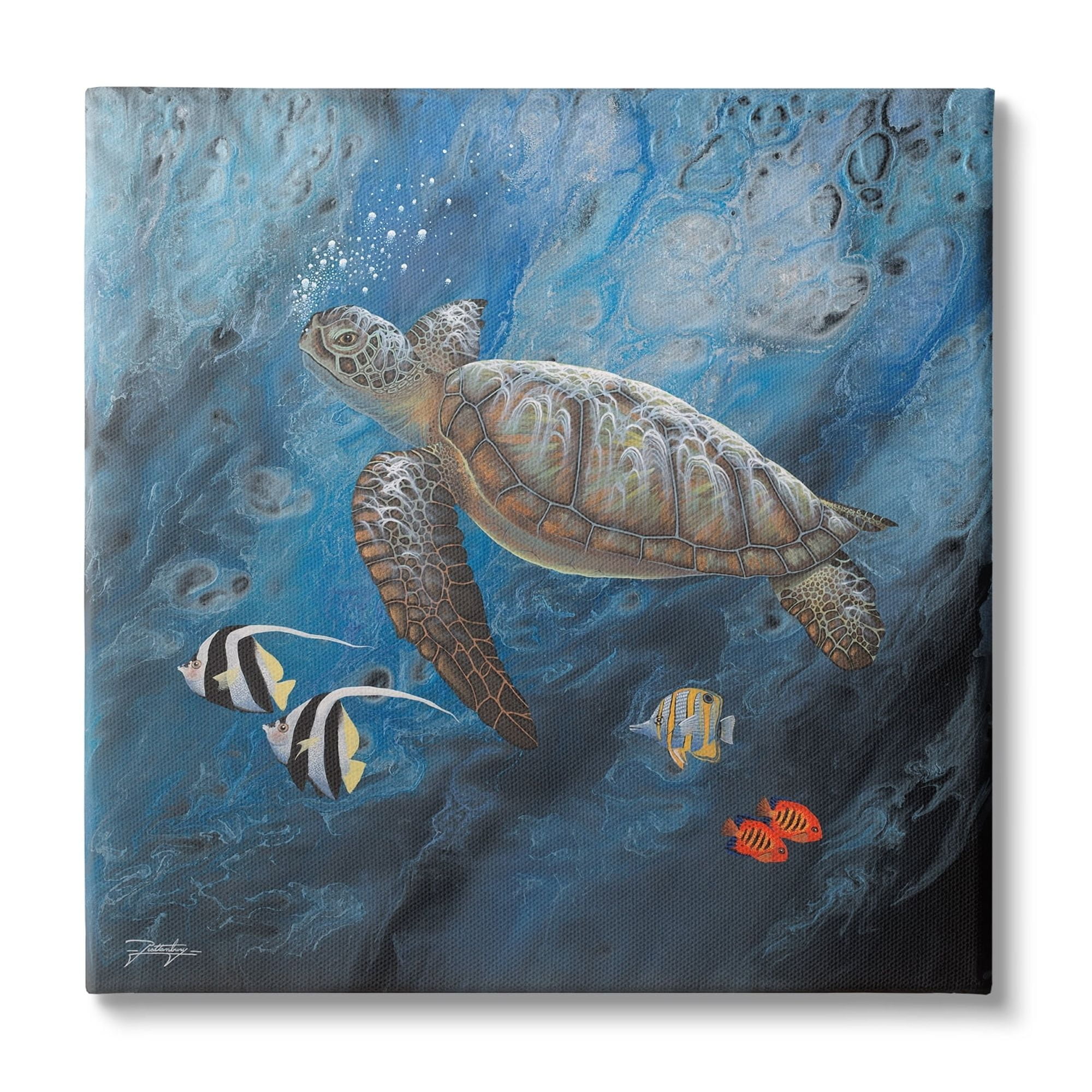 24" Blue and Brown Coastal Turtle Canvas Wall Art