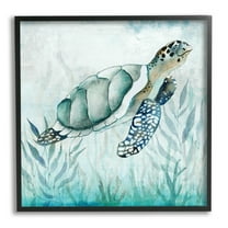 Stupell Industries Turtle & Seaweed Animals & Insects Painting Black Framed Art Print Wall Art, 12 x 12