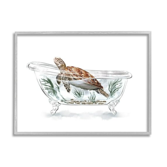 Stupell Industries Turtle Swimming Bathtub Habitat Animals & Insects Painting Gray Framed Art Print Wall Art