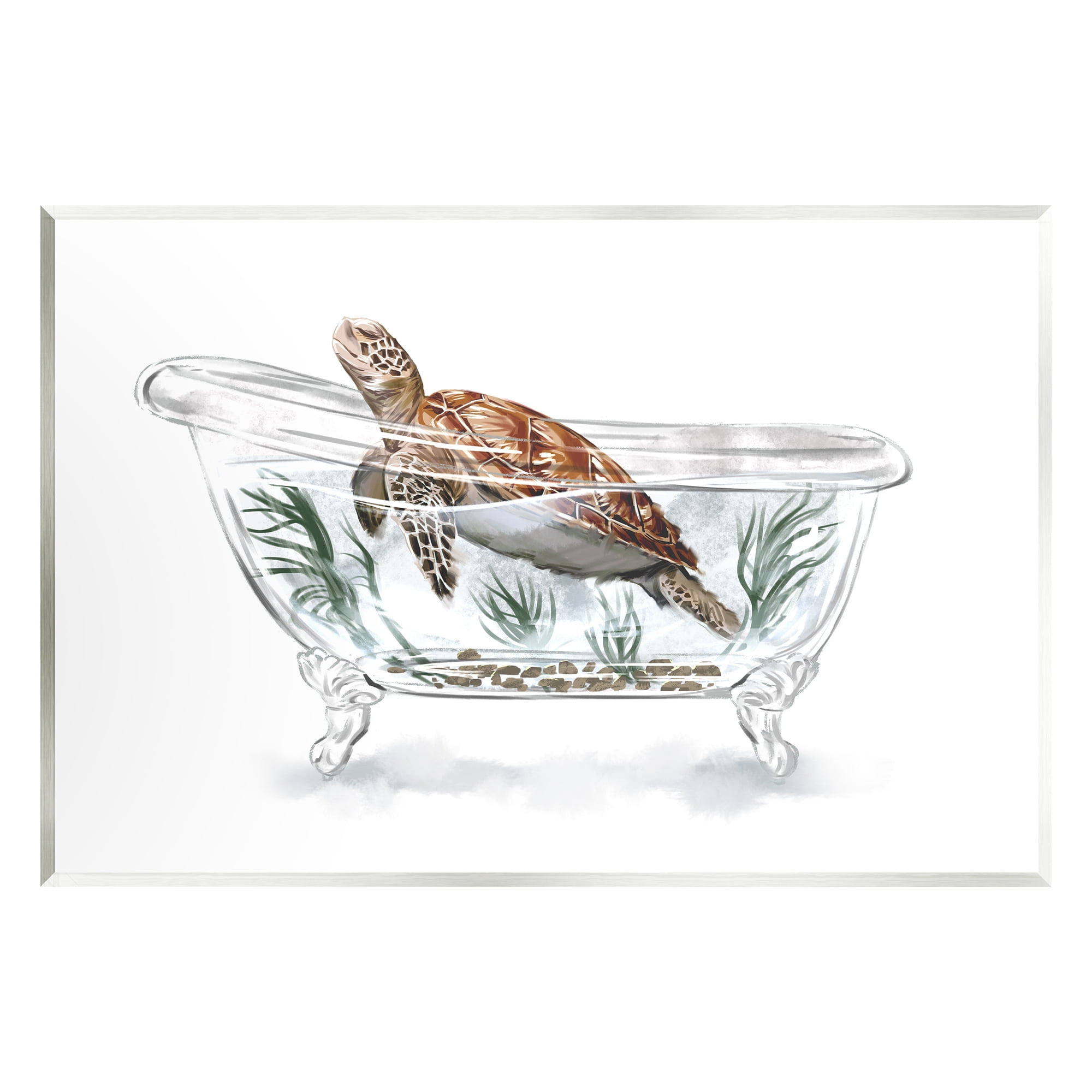 Turtle Swimming in Bathtub Art Print on MDF Wood