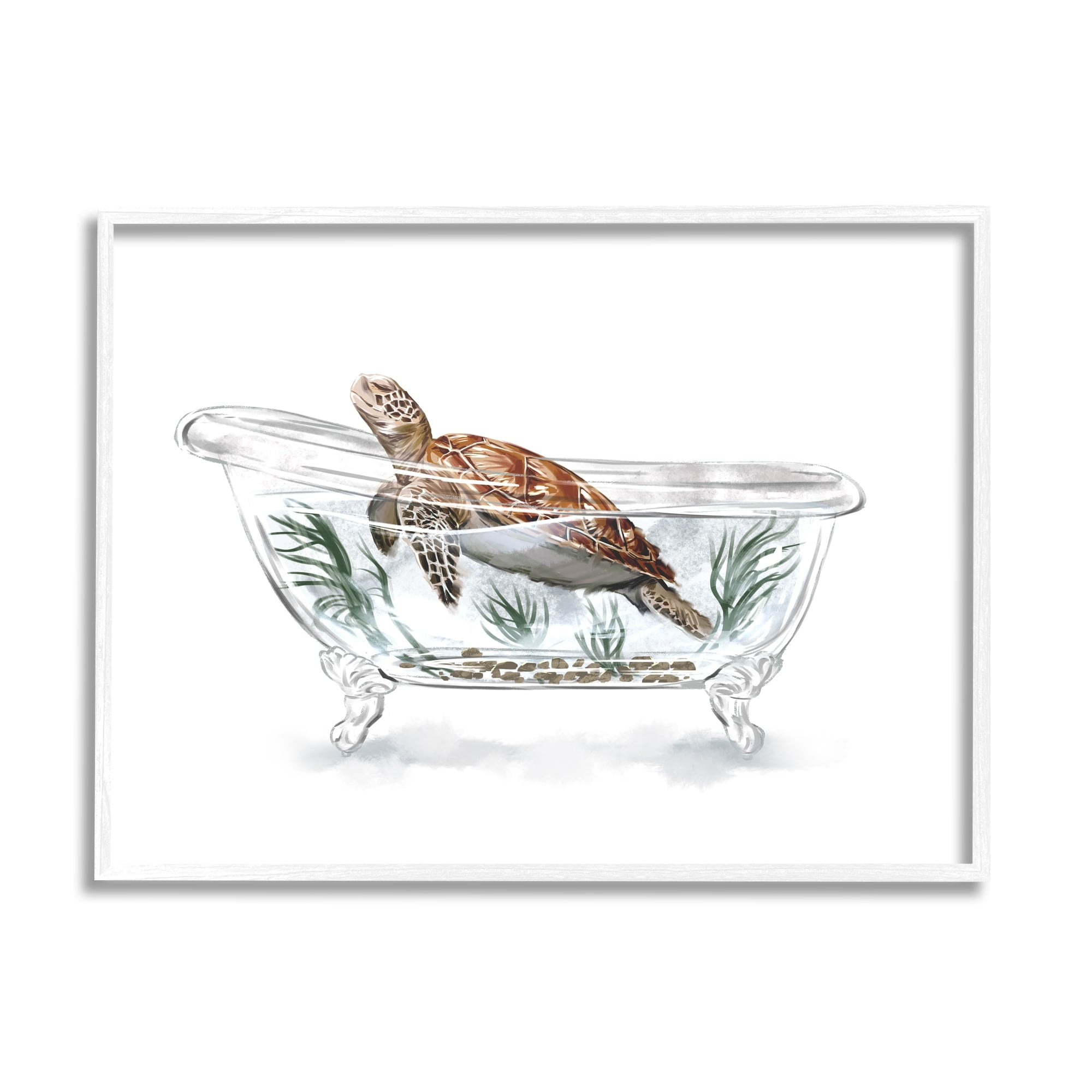 Stupell Industries Turtle Swimming Bathtub Habitat Animals & Insects Painting White Framed Art Print Wall Art