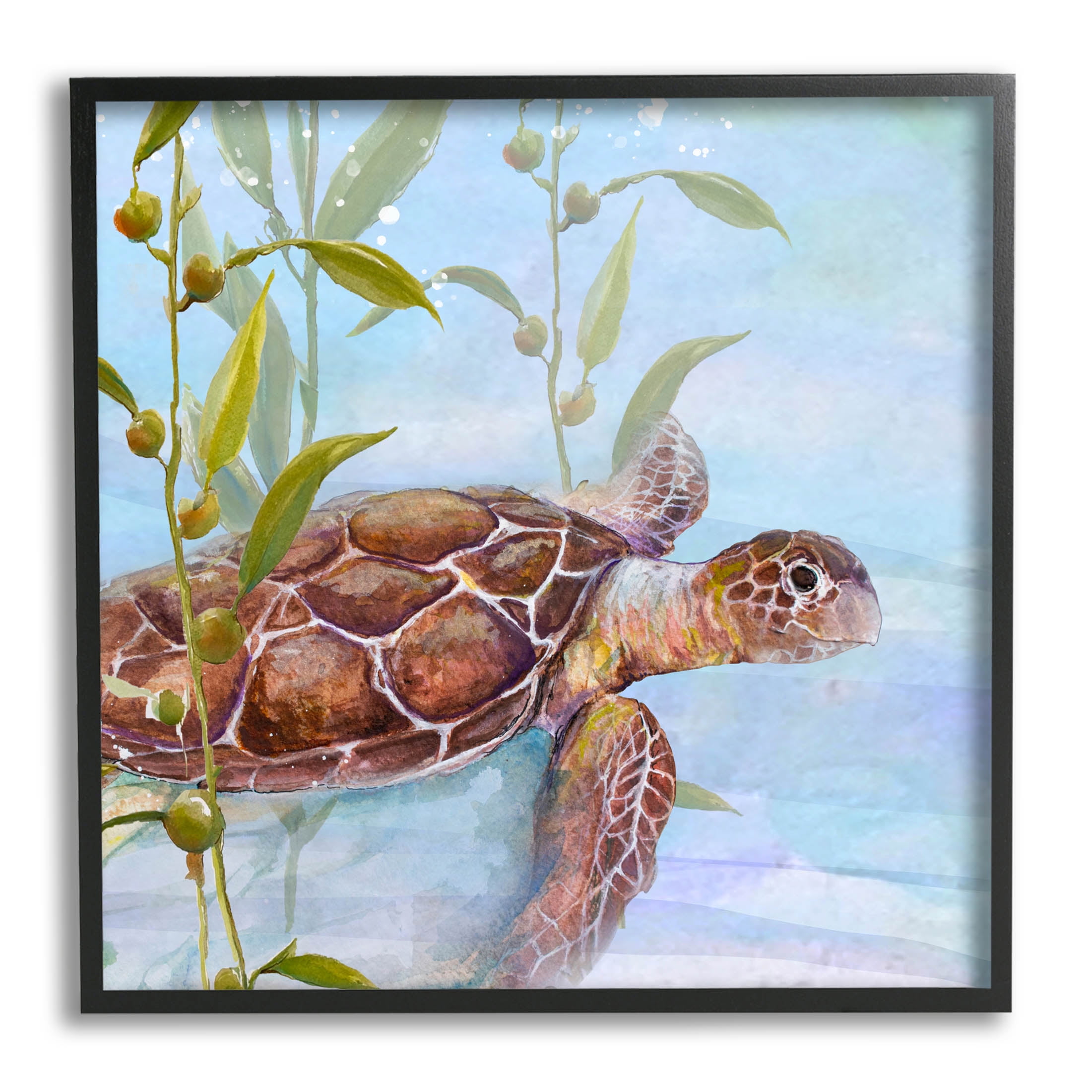 Black Framed Turtle Swimming Between Reef Graphic Art Print